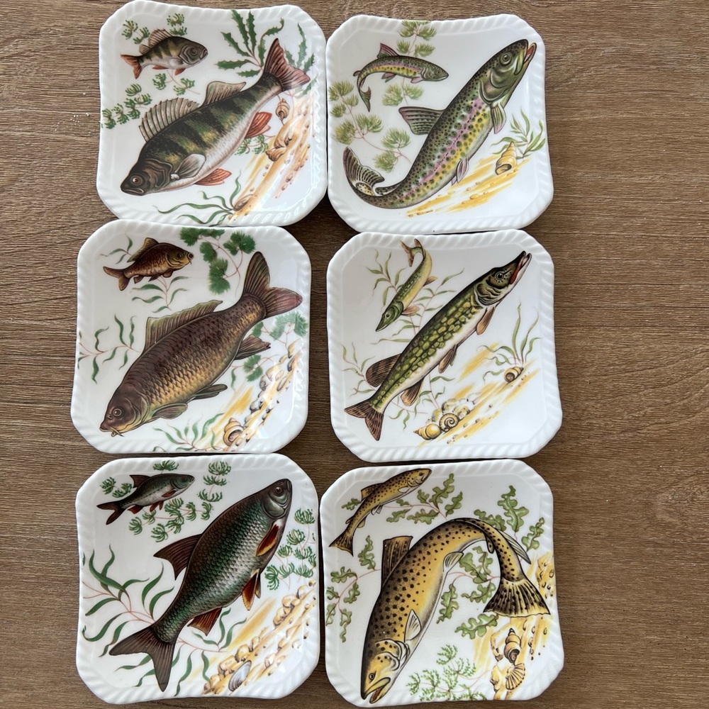 Vintage Royal Adderley Fish Mini Plates– Set of 6 – Bone China – Made in England